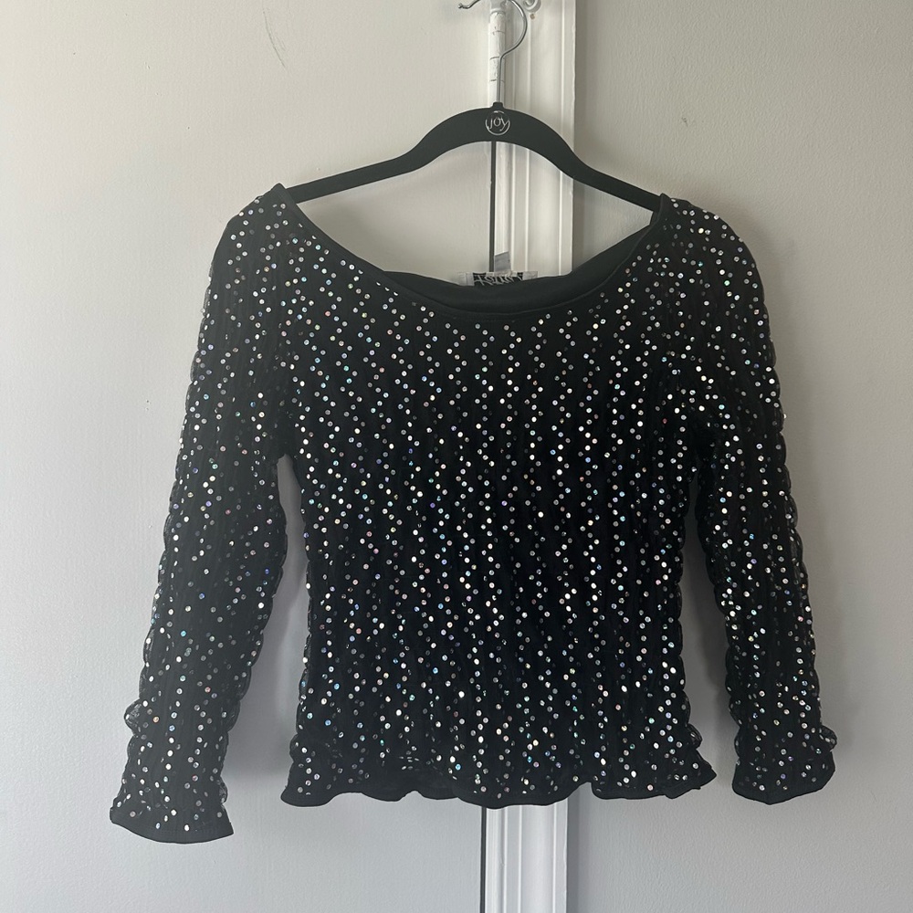 Patra 90s Black Sequin Scoop Neck Evening Top 🖤 Size 6